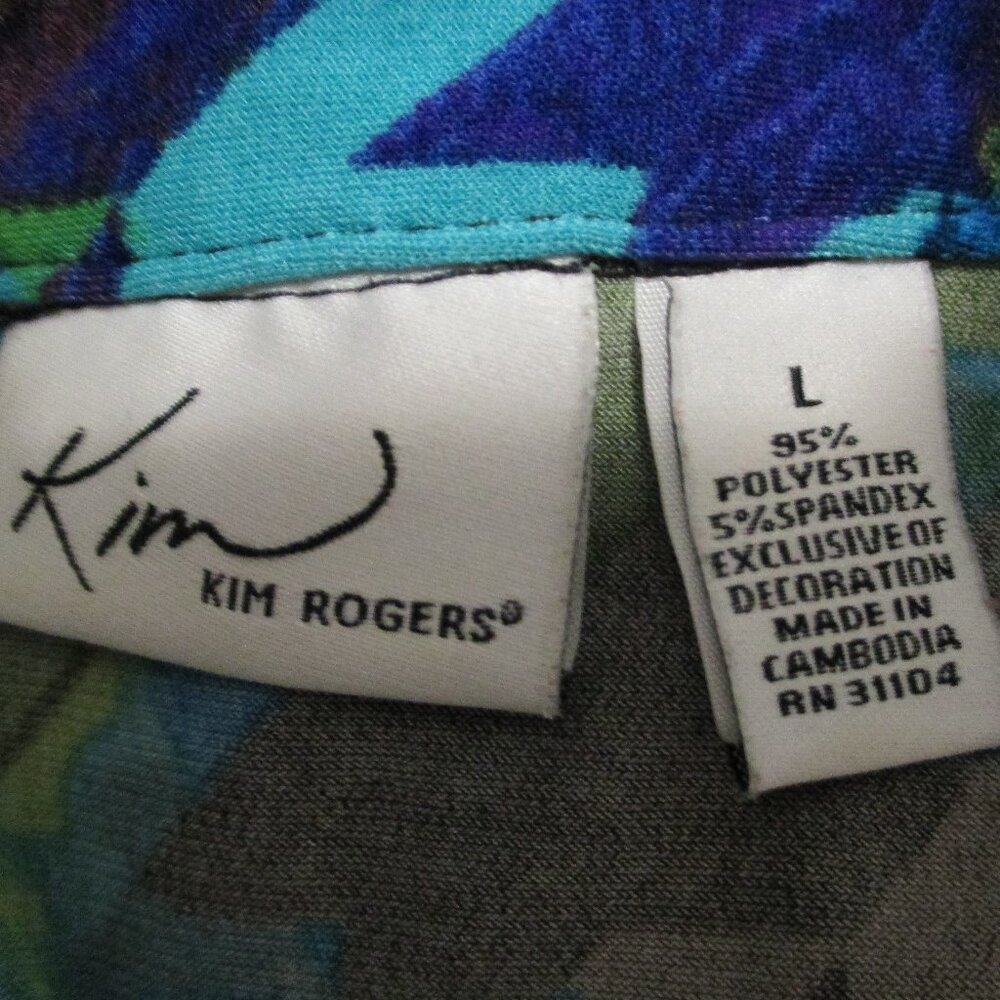 Kim Rogers top bold blues & greens, soft & stretchy button down casual size L - Picture 2 of 7